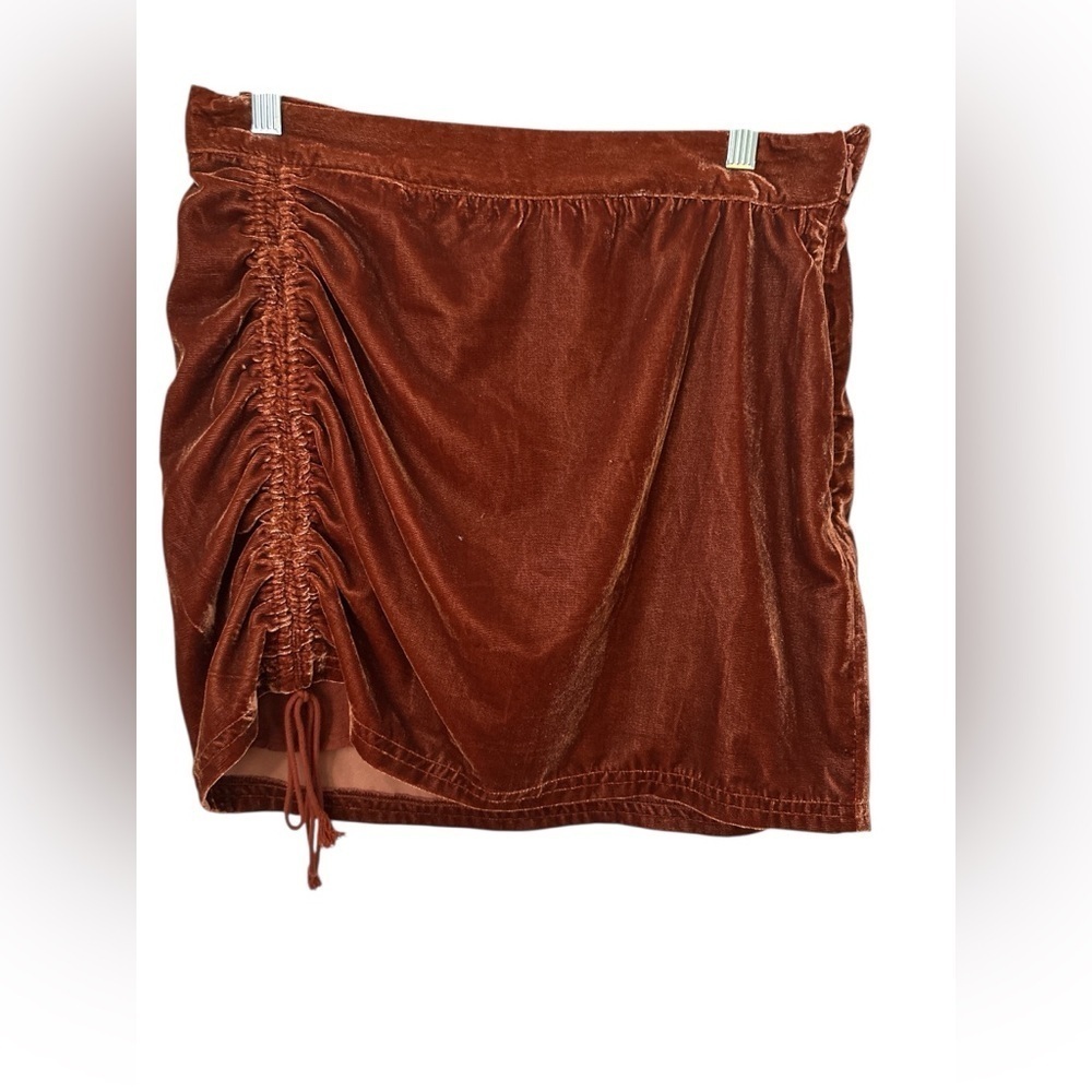 Free People Vivienne Velvet Mini Skirt Slim Natural Waist Brown